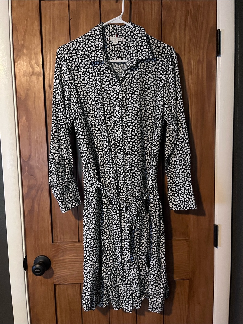 Tommy Hilfiger Navy and White Long Sleeve Printed Shirt Dress